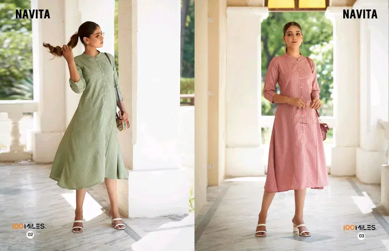 Navita By 100 Miles Blended Cotton Self Pattern Cotton Kurti Orders In India